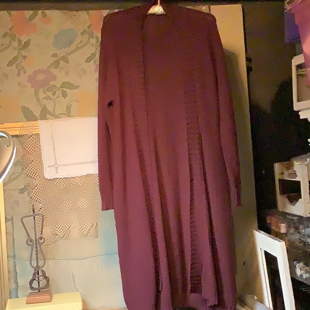 Sweater coat cotton knit…midi length…gorgeous burgundy